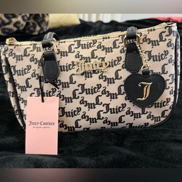 Juicy Couture Y2K Monogram Shoulder Bag Sandstone NWT Charm Gold - Picture 3 of 9